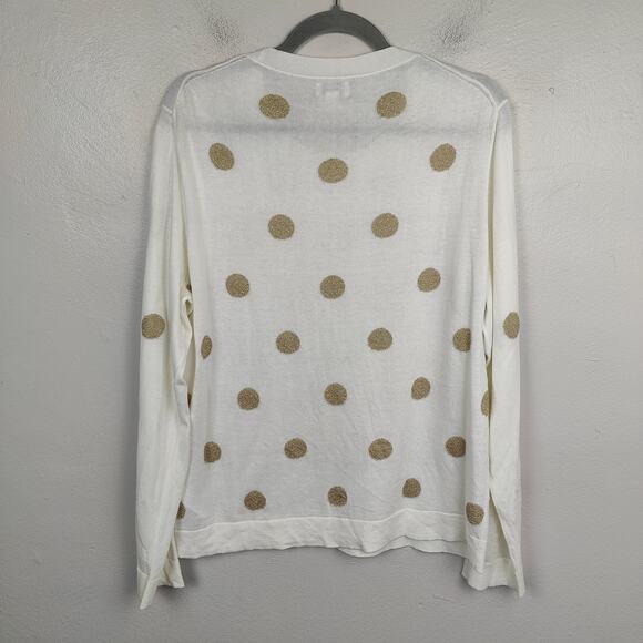 J Crew Teddie Sweater Womens XL White Gold Knit Cotton Blend Pullover Preppy - Picture 4 of 7